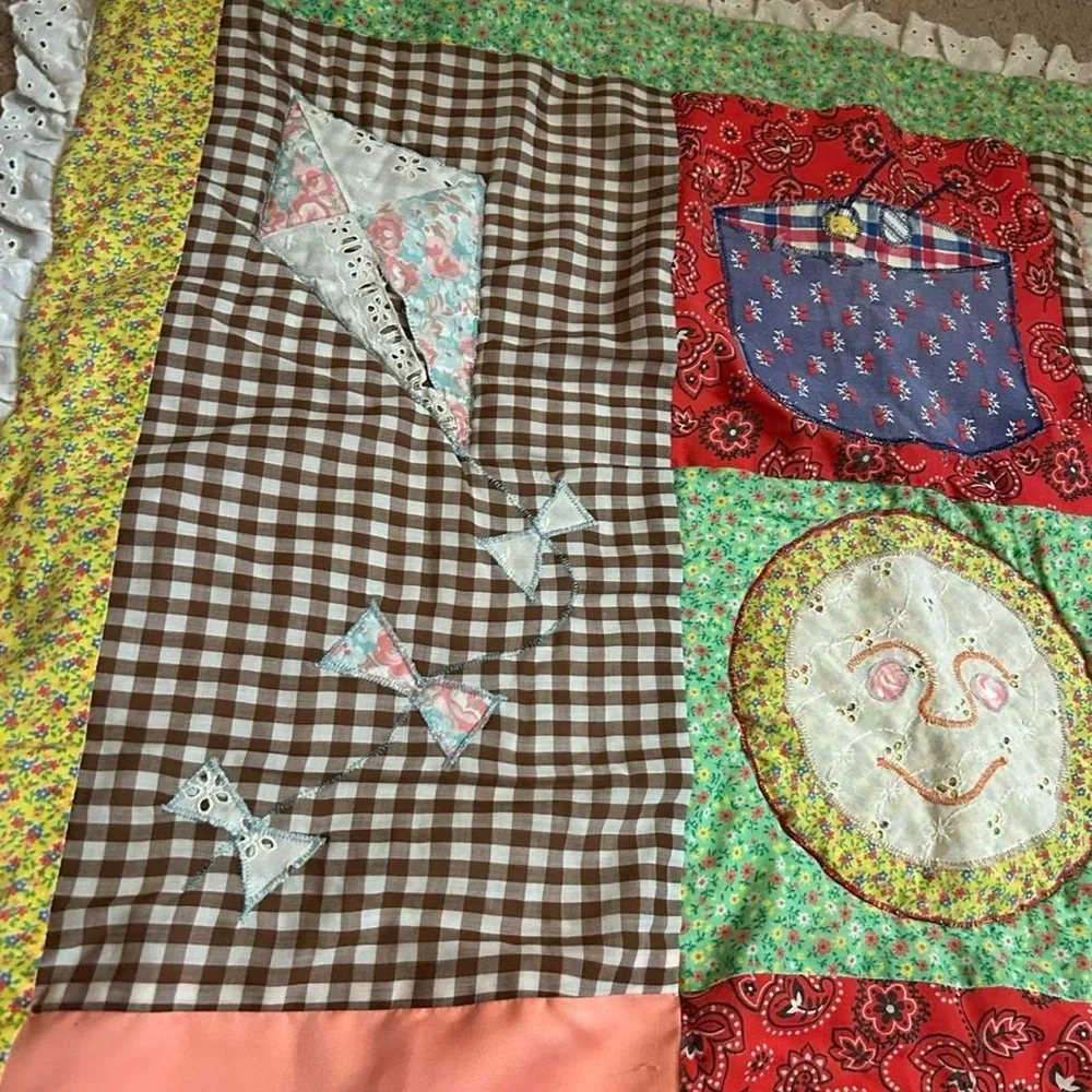 ✨ Reversible Antique Handmade Patchwork Baby Quilt –